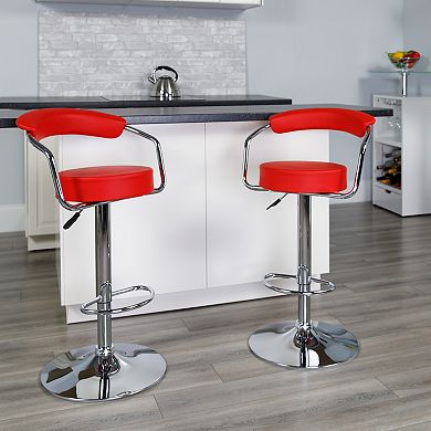 Emma and Oliver 2 Pack Contemporary Vinyl Adjustable Height Barstool with Arms and Chrome Base
