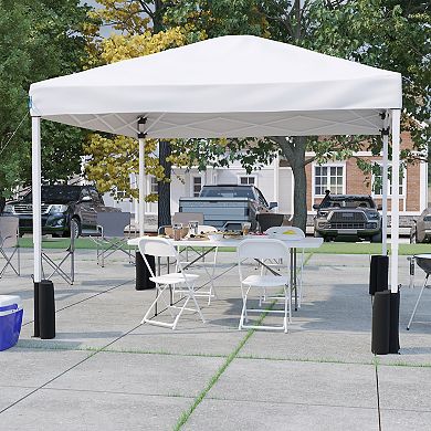 Emma and Oliver Outdoor Event/Tailgate Set with Pop Up Event Canopy with Wheeled Case, Bi-Fold Table and 4 Folding Chairs