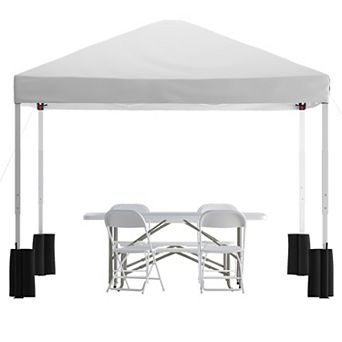 Emma and Oliver Outdoor Event/Tailgate Set with Pop Up Event Canopy with Wheeled Case, Bi-Fold Table and 4 Folding Chairs