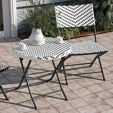 Emma and Oliver Ciel Three Piece Folding French Bistro Set in PE Rattan with Metal Frames for Indoor and Outdoor Use