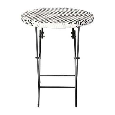 Emma and Oliver Ciel Three Piece Folding French Bistro Set in PE Rattan with Metal Frames for Indoor and Outdoor Use