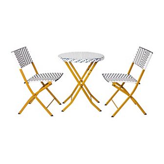 Emma and Oliver Ciel Three Piece Folding Bistro Set in PE Rattan with Metal Frames