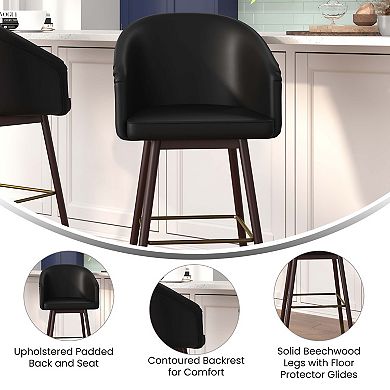 Emma and Oliver Arsinoe Upholstered Bar Height Dining Stool with Wood Frame - Set of 2
