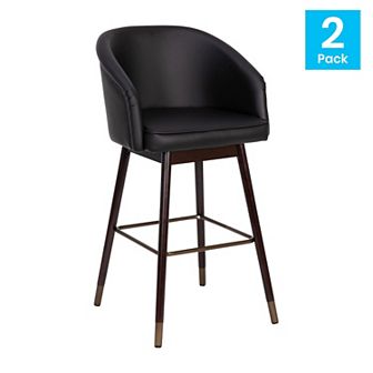 Emma and Oliver Arsinoe Upholstered Bar Height Dining Stool with Wood Frame - Set of 2