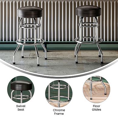 Emma And Oliver 2 Pack Double Ring Chrome Barstool