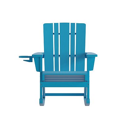 Emma and Oliver All-Weather Rocking Adirondack Chair with Swiveling Cupholder