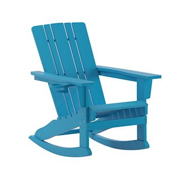Emma and Oliver All-Weather Rocking Adirondack Chair with Swiveling Cupholder