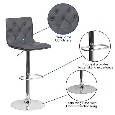 Emma and Oliver 2 Pack Contemporary Button Tufted Vinyl Adjustable Height Barstool with Chrome Base