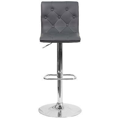 Emma and Oliver 2 Pack Contemporary Button Tufted Vinyl Adjustable Height Barstool with Chrome Base