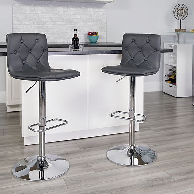 Emma and Oliver 2 Pack Contemporary Button Tufted Vinyl Adjustable Height Barstool with Chrome Base