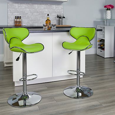 Emma and Oliver 2 Pack Contemporary Cozy Mid-Back Vinyl Adjustable Height Barstool with Chrome Base
