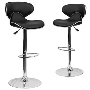 Emma and Oliver 2 Pack Contemporary Cozy Mid-Back Vinyl Adjustable Height Barstool with Chrome Base