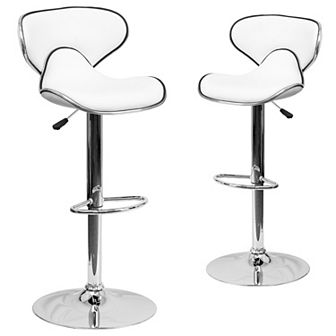 Emma and Oliver 2 Pack Contemporary Cozy Mid-Back Vinyl Adjustable Height Barstool with Chrome Base