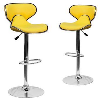 Emma and Oliver 2 Pack Contemporary Cozy Mid-Back Vinyl Adjustable Height Barstool with Chrome Base