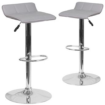Emma and Oliver 2 Pack Contemporary Vinyl Adjustable Height Barstool with Quilted Wave Seat and Chrome Base