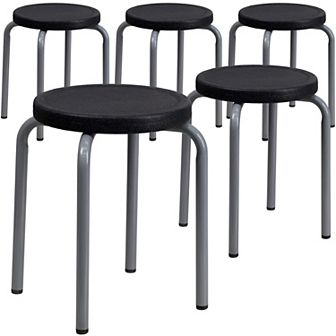 Emma and Oliver 5 Pack Stackable Stool with Silver Powder Coated Frame