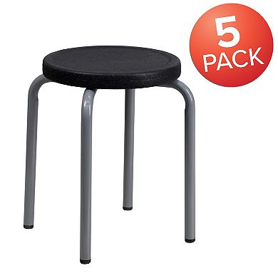 Emma and Oliver 5 Pack Stackable Stool with Silver Powder Coated Frame