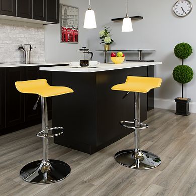 Emma and Oliver 2 Pack Contemporary Vinyl Adjustable Height Barstool with Solid Wave Seat and Chrome Base