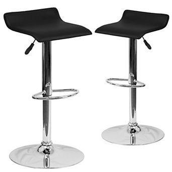 Emma and Oliver 2 Pack Contemporary Vinyl Adjustable Height Barstool with Solid Wave Seat and Chrome Base
