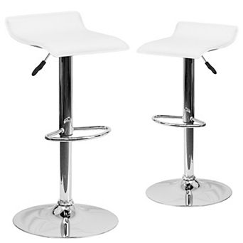 Emma and Oliver 2 Pack Contemporary Vinyl Adjustable Height Barstool with Solid Wave Seat and Chrome Base