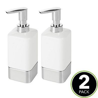 mDesign Square Ceramic Refillable Soap Dispenser Pump, 2 Pack