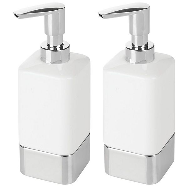 mDesign Square Ceramic Refillable Soap Dispenser Pump, 2 Pack