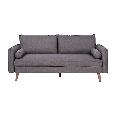 Emma and Oliver Carthage Upholstered Mid-Century Modern Pocket Spring Sofa with Wooden Legs and Removable Back Cushions