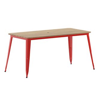 Emma and Oliver Drew Indoor/Outdoor Dining Table with Umbrella Hole, Poly Resin Top and Steel Base