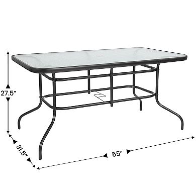 Emma and Oliver Seven Piece Patio Table Set with Metal Table with Tempered Glass Top and 6 Flex Comfort Stacking Chairs