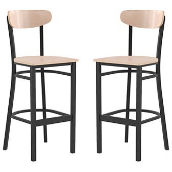 Emma and Oliver Yara Industrial Barstool with Rolled Steel Frame and Solid Wood Seat - 500 lbs. Static Weight Capacity