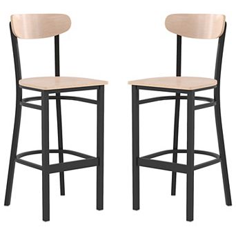 Emma and Oliver Yara Industrial Barstool with Rolled Steel Frame and Solid Wood Seat - 500 lbs. Static Weight Capacity