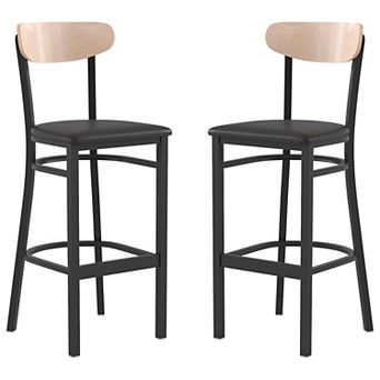 Emma and Oliver Yara Industrial Barstool with Rolled Steel Frame and Solid Wood Seat - 500 lbs. Static Weight Capacity