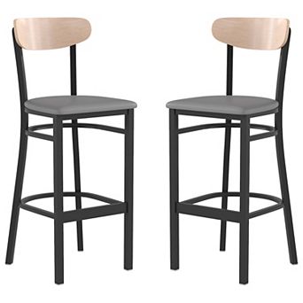 Emma and Oliver Yara Industrial Barstool with Rolled Steel Frame and Solid Wood Seat - 500 lbs. Static Weight Capacity
