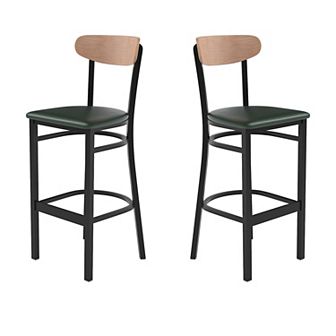 Emma and Oliver Yara Industrial Barstool with Rolled Steel Frame and Solid Wood Seat - 500 lbs. Static Weight Capacity