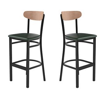 Emma and Oliver Yara Industrial Barstool with Rolled Steel Frame and Solid Wood Seat - 500 lbs. Static Weight Capacity