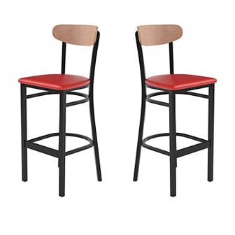 Emma and Oliver Yara Industrial Barstool with Rolled Steel Frame and Solid Wood Seat - 500 lbs. Static Weight Capacity