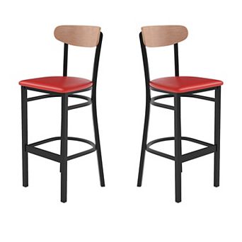 Emma and Oliver Yara Industrial Barstool with Rolled Steel Frame and Solid Wood Seat - 500 lbs. Static Weight Capacity