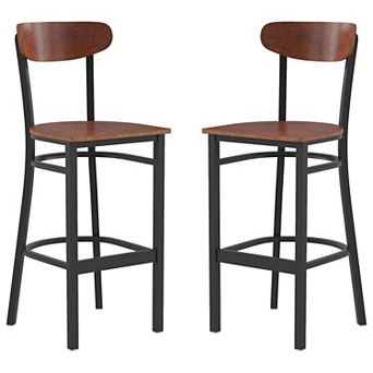 Emma And Oliver Yara Industrial Barstool With Rolled Steel Frame And Solid Wood Seat