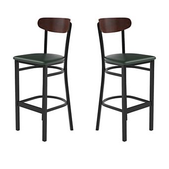 Emma And Oliver Yara Industrial Barstool With Rolled Steel Frame And Solid Wood Seat