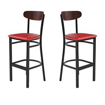 Emma and Oliver Yara Industrial Barstool with Rolled Steel Frame and Solid Wood Seat - 500 lbs. Static Weight Capacity