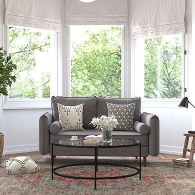 Emma and Oliver Carthage Upholstered Mid-Century Modern Pocket Spring Loveseat with Wooden Legs and Removable Back Cushions