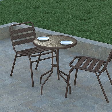 Emma and Oliver 23.75" Round Tempered Glass Metal Table with Smooth Ripple Design Top