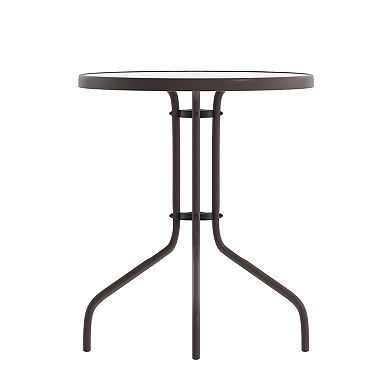 Emma and Oliver 23.75" Round Tempered Glass Metal Table with Smooth Ripple Design Top