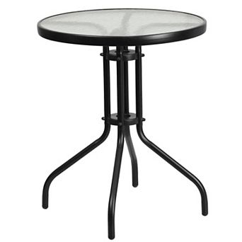 Emma and Oliver 23.75" Round Tempered Glass Metal Table with Smooth Ripple Design Top
