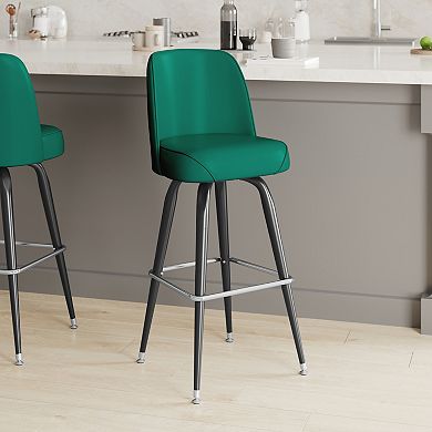 Emma and Oliver 2 Pack Metal Barstool with Swivel Vinyl Upholstered Bucket Seat and Footrest