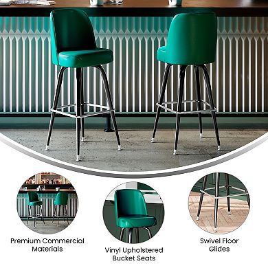 Emma and Oliver 2 Pack Metal Barstool with Swivel Vinyl Upholstered Bucket Seat and Footrest