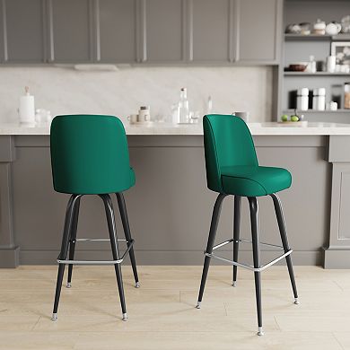 Emma and Oliver 2 Pack Metal Barstool with Swivel Vinyl Upholstered Bucket Seat and Footrest