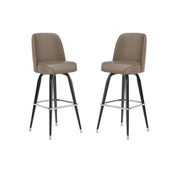 Emma and Oliver 2 Pack Metal Barstool with Swivel Vinyl Upholstered Bucket Seat and Footrest