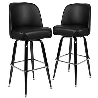 Emma and Oliver 2 Pack Metal Barstool with Swivel Vinyl Upholstered Bucket Seat and Footrest
