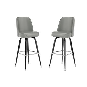 Emma and Oliver 2 Pack Metal Barstool with Swivel Vinyl Upholstered Bucket Seat and Footrest